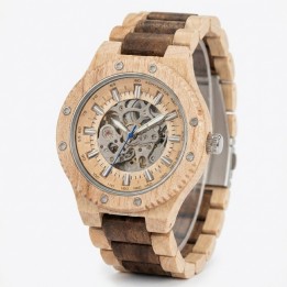 Reloj G-force Gm-137b Automatico De Bambu + Estuche Premium