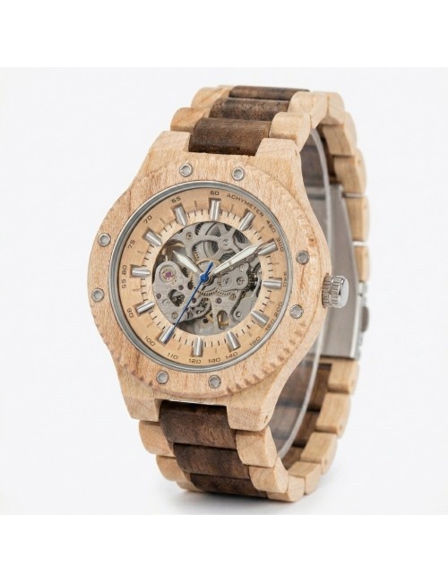Reloj G-force Gm-137b Automatico De Bambu + Estuche Premium