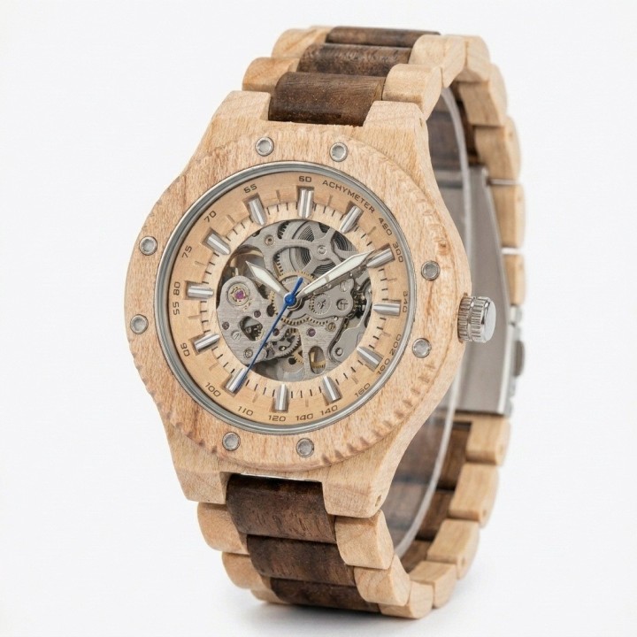 Reloj G-force Gm-137b Automatico De Bambu + Estuche Premium