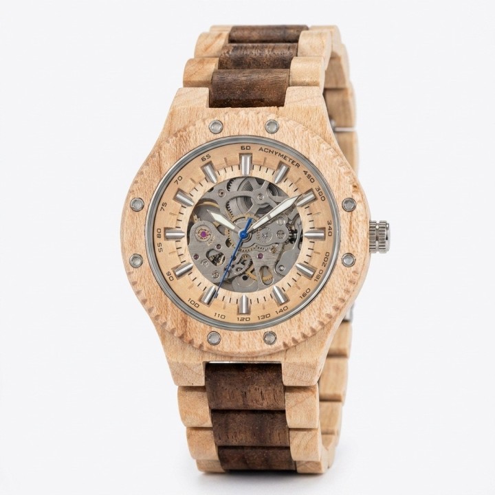 Reloj G-force Gm-137b Automatico De Bambu + Estuche Premium