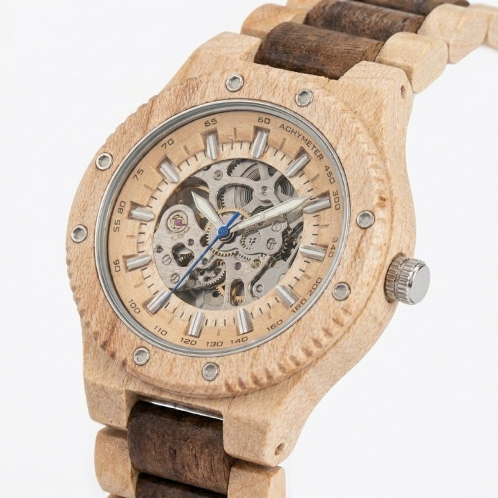 Reloj G-force Gm-137b Automatico De Bambu + Estuche Premium