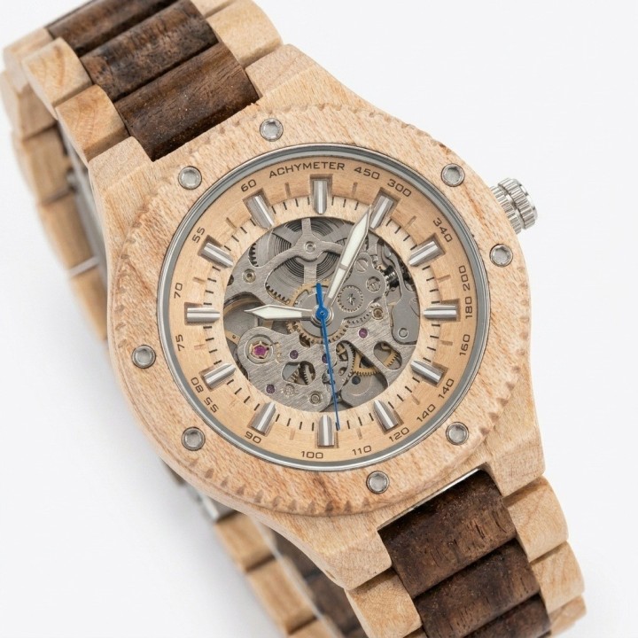 Reloj G-force Gm-137b Automatico De Bambu + Estuche Premium