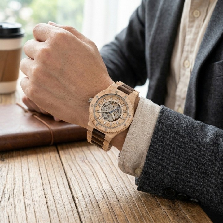 Reloj G-force Gm-137b Automatico De Bambu + Estuche Premium