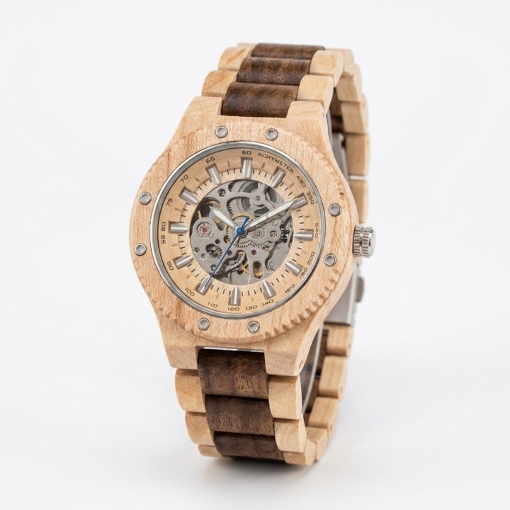 Reloj G-force Gm-137b Automatico De Bambu + Estuche Premium