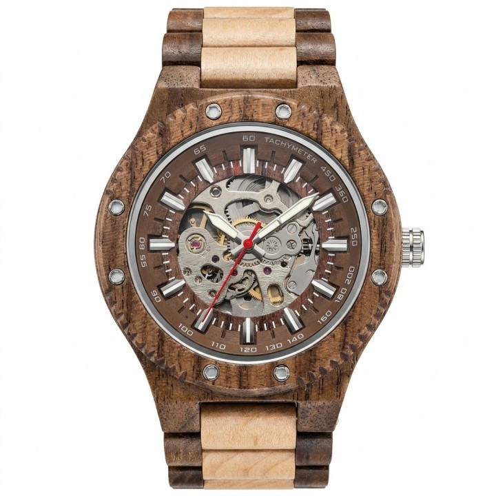 Reloj G-force Gm-137b Automatico De Bambu + Estuche Premium
