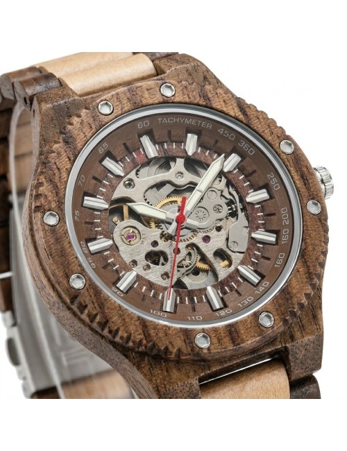 Reloj G-force Gm-137b Automatico De Bambu + Estuche Premium