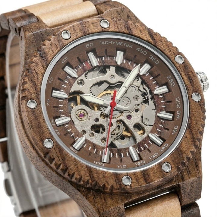 Reloj G-force Gm-137b Automatico De Bambu + Estuche Premium