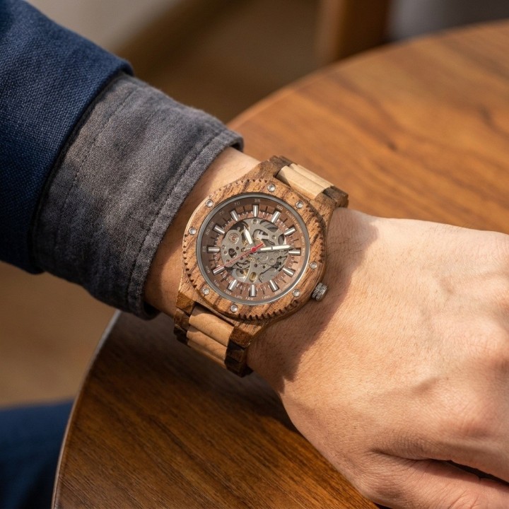 Reloj G-force Gm-137b Automatico De Bambu + Estuche Premium