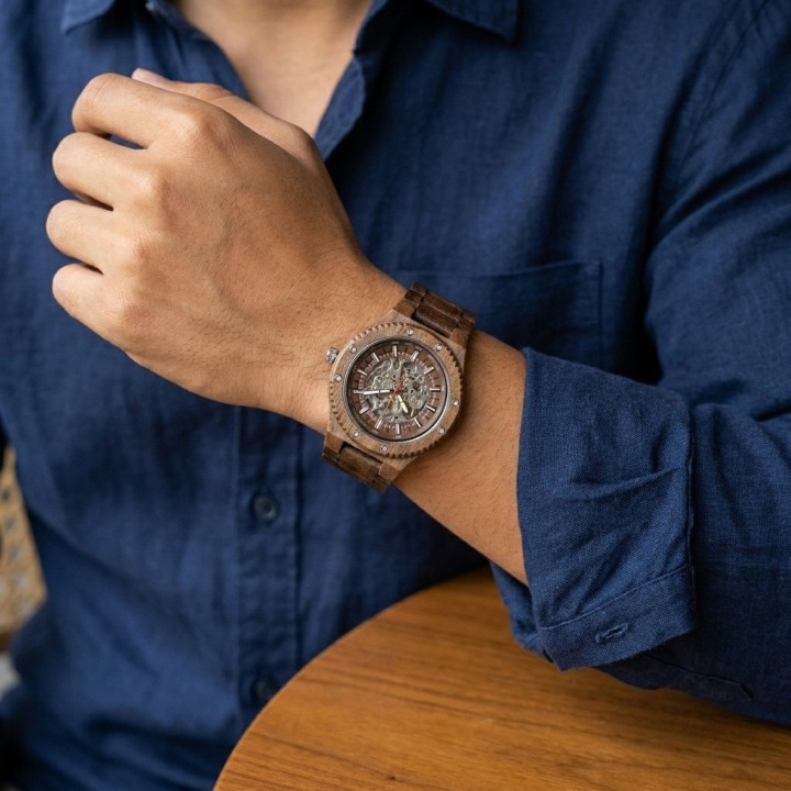 Reloj G-force Gm-137b Automatico De Bambu + Estuche Premium