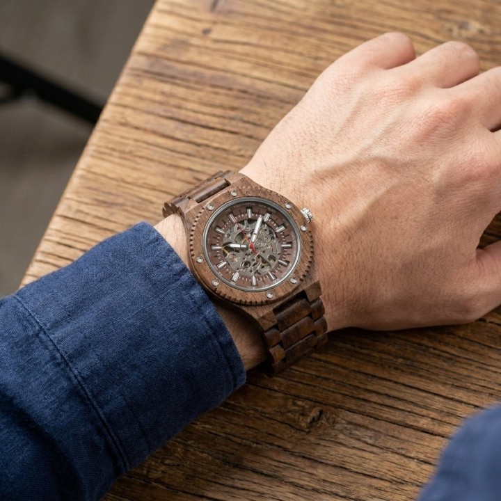 Reloj G-force Gm-137b Automatico De Bambu + Estuche Premium