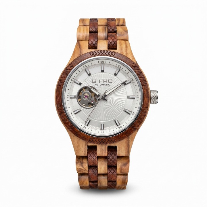Reloj G-force Gm-135a Automatico De Bambu + Estuche Premium