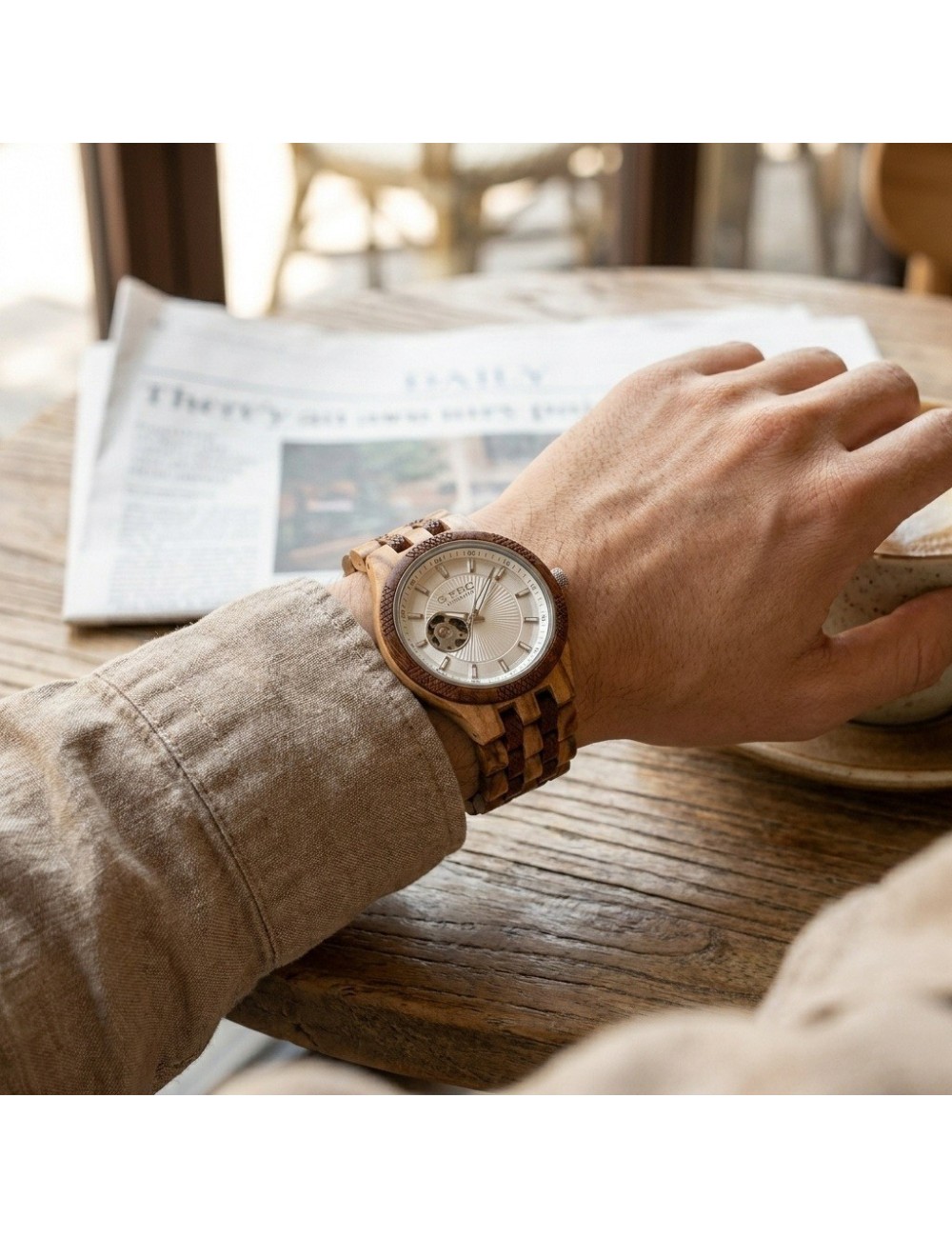 Reloj G-force Gm-135a Automatico De Bambu + Estuche Premium
