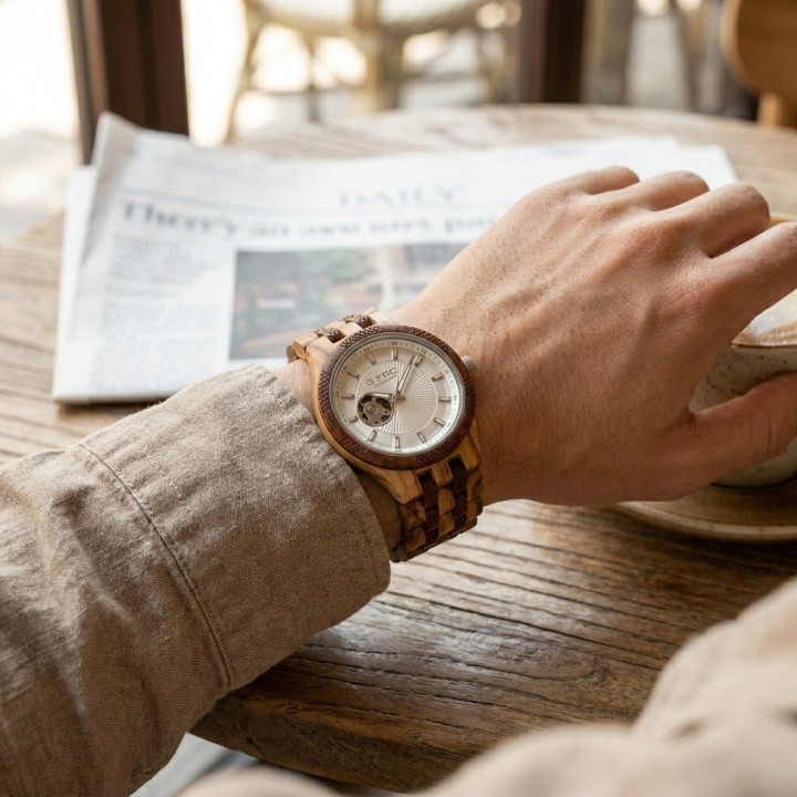 Reloj G-force Gm-135a Automatico De Bambu + Estuche Premium