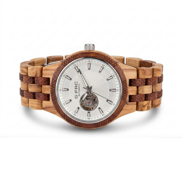 Reloj G-force Gm-135a Automatico De Bambu + Estuche Premium