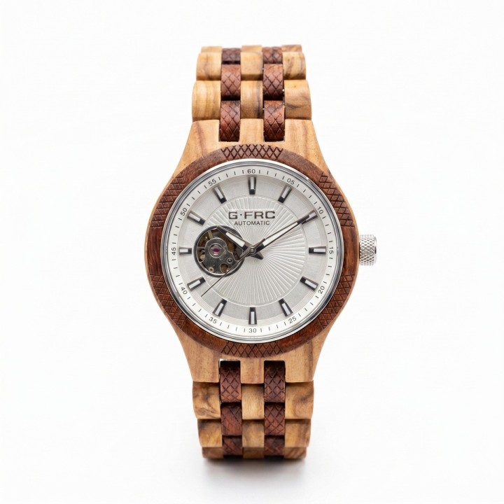 Reloj G-force Gm-135a Automatico De Bambu + Estuche Premium