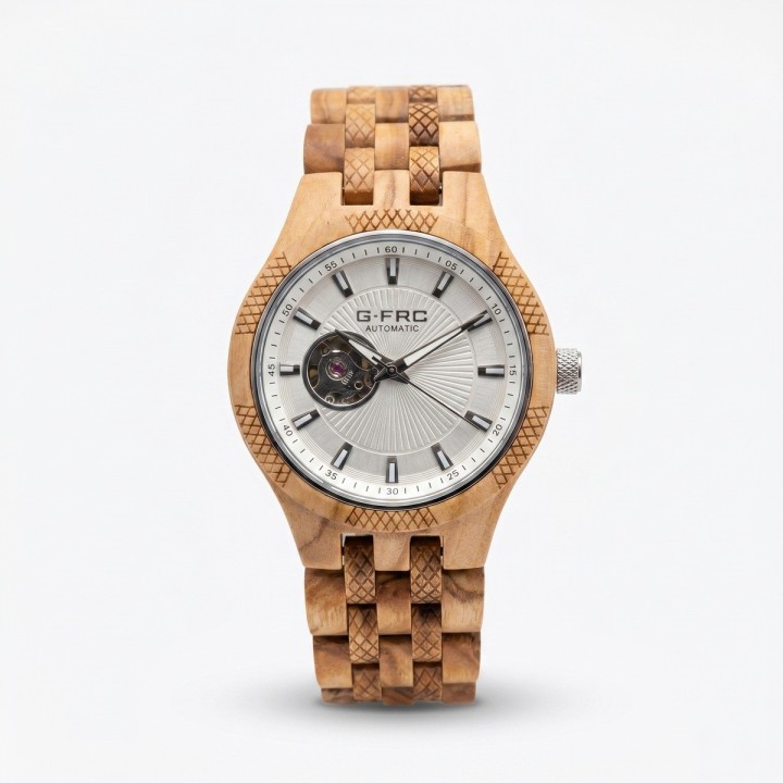 Reloj G-force Gm-135a Automatico De Bambu + Estuche Premium
