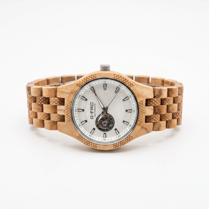 Reloj G-force Gm-135a Automatico De Bambu + Estuche Premium