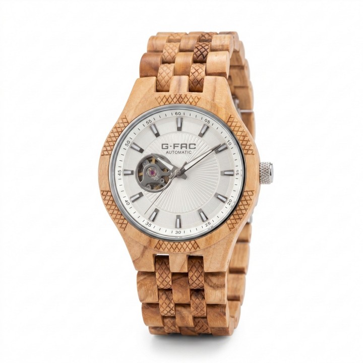 Reloj G-force Gm-135a Automatico De Bambu + Estuche Premium