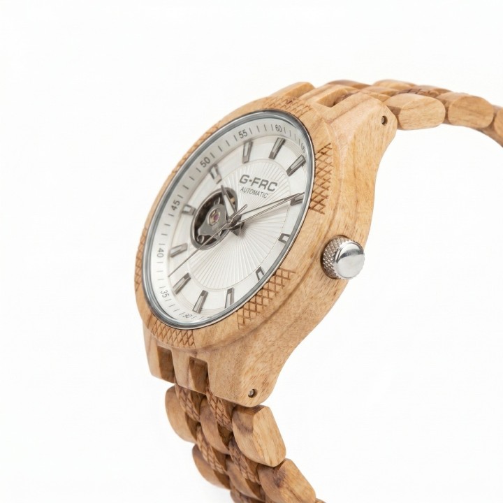 Reloj G-force Gm-135a Automatico De Bambu + Estuche Premium