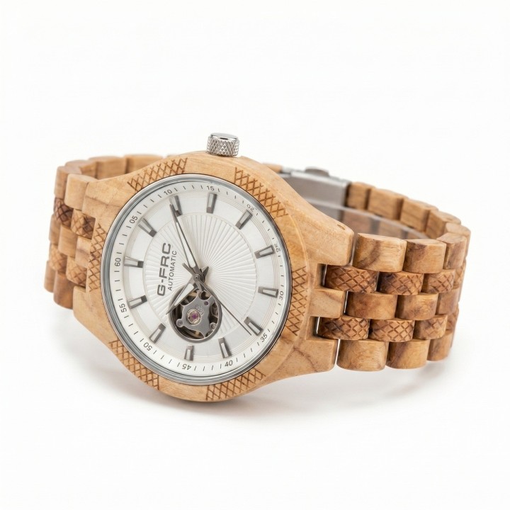 Reloj G-force Gm-135a Automatico De Bambu + Estuche Premium