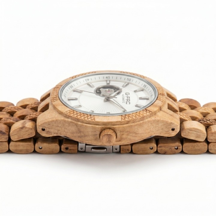 Reloj G-force Gm-135a Automatico De Bambu + Estuche Premium