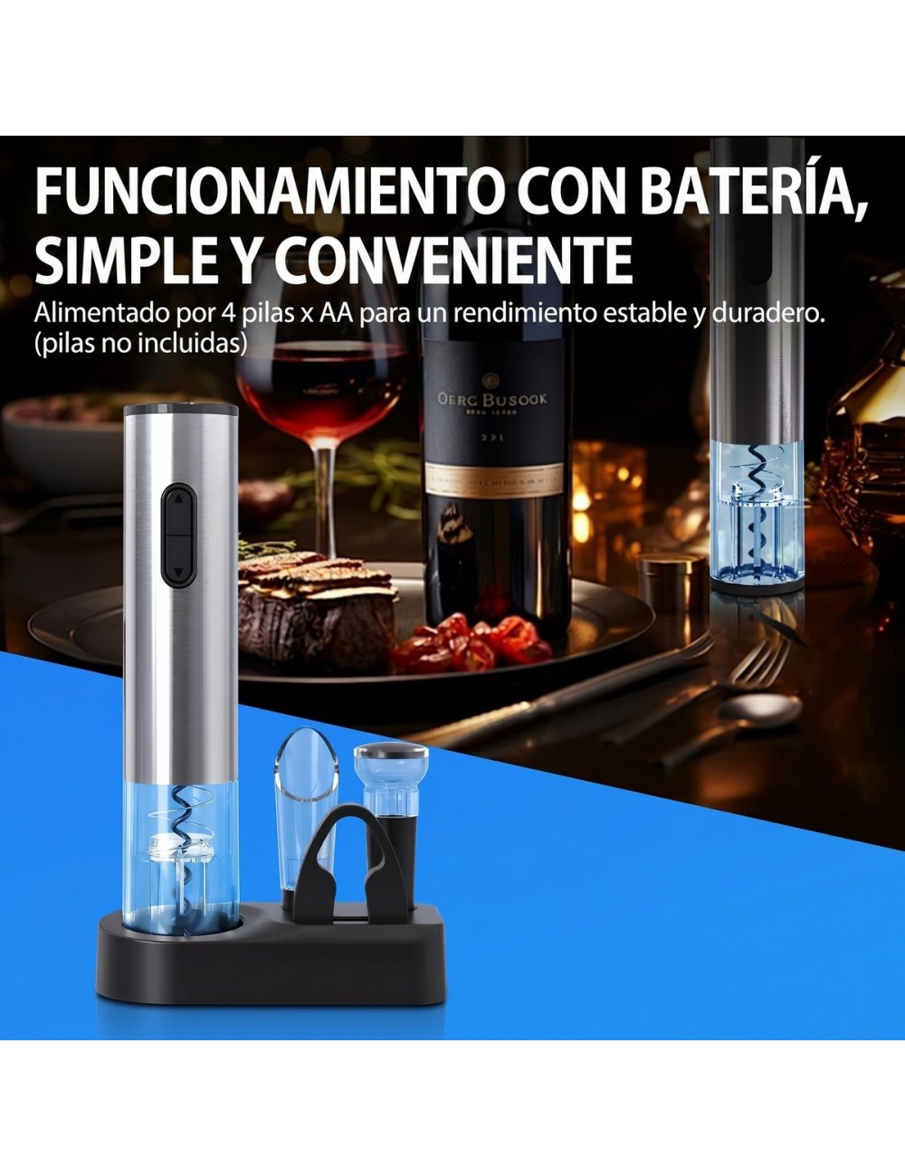 Kit Abridor De Vino Eléctrico Recargable Sacacorchos 4 En 1