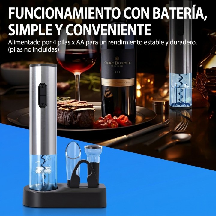 Kit Abridor De Vino Eléctrico Recargable Sacacorchos 4 En 1