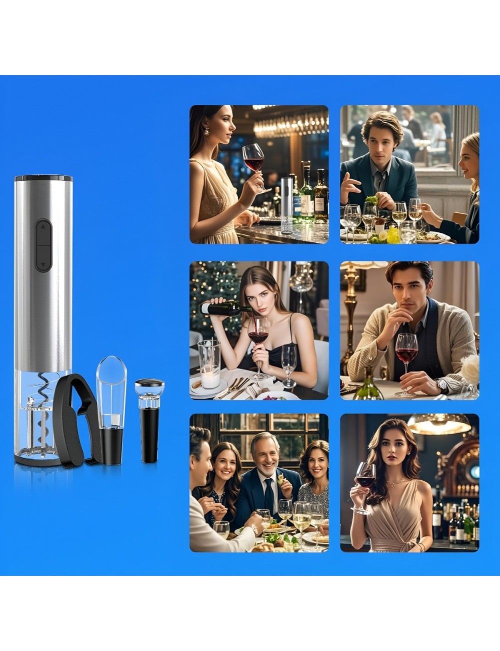 Kit Abridor De Vino Eléctrico Recargable Sacacorchos 4 En 1