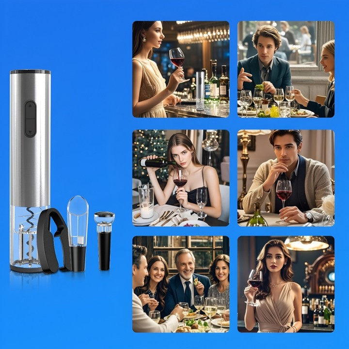 Kit Abridor De Vino Eléctrico Recargable Sacacorchos 4 En 1