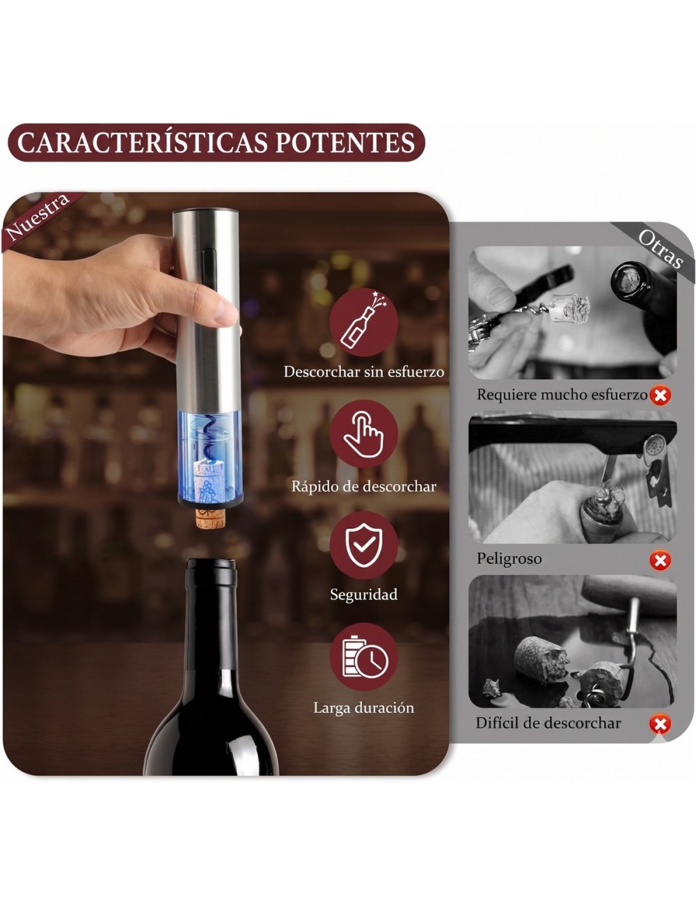 Kit Abridor De Vino Eléctrico Recargable Sacacorchos 4 En 1