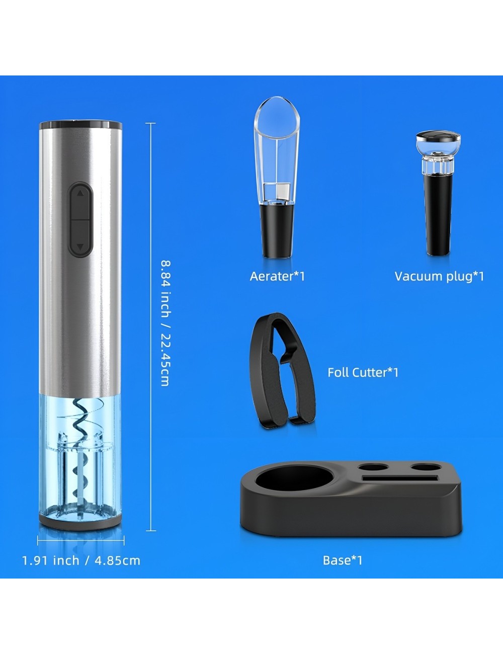 Kit Abridor De Vino Eléctrico Recargable Sacacorchos 4 En 1