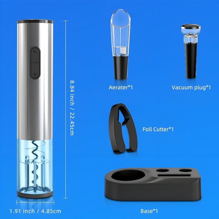 Kit Abridor De Vino Eléctrico Recargable Sacacorchos 4 En 1
