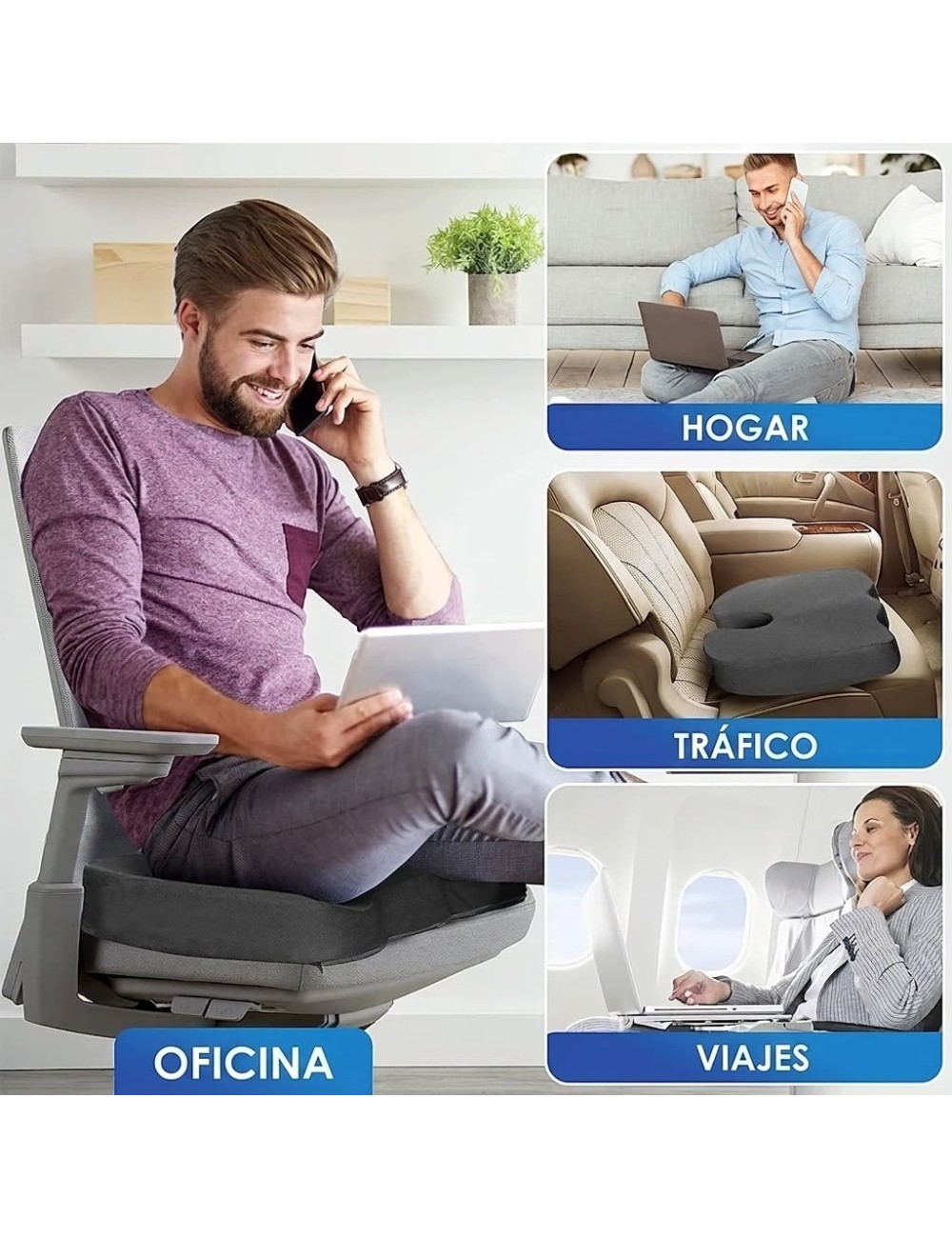 Cojín Ortopédico Coxis Espuma Memoria Ergonómico Silla