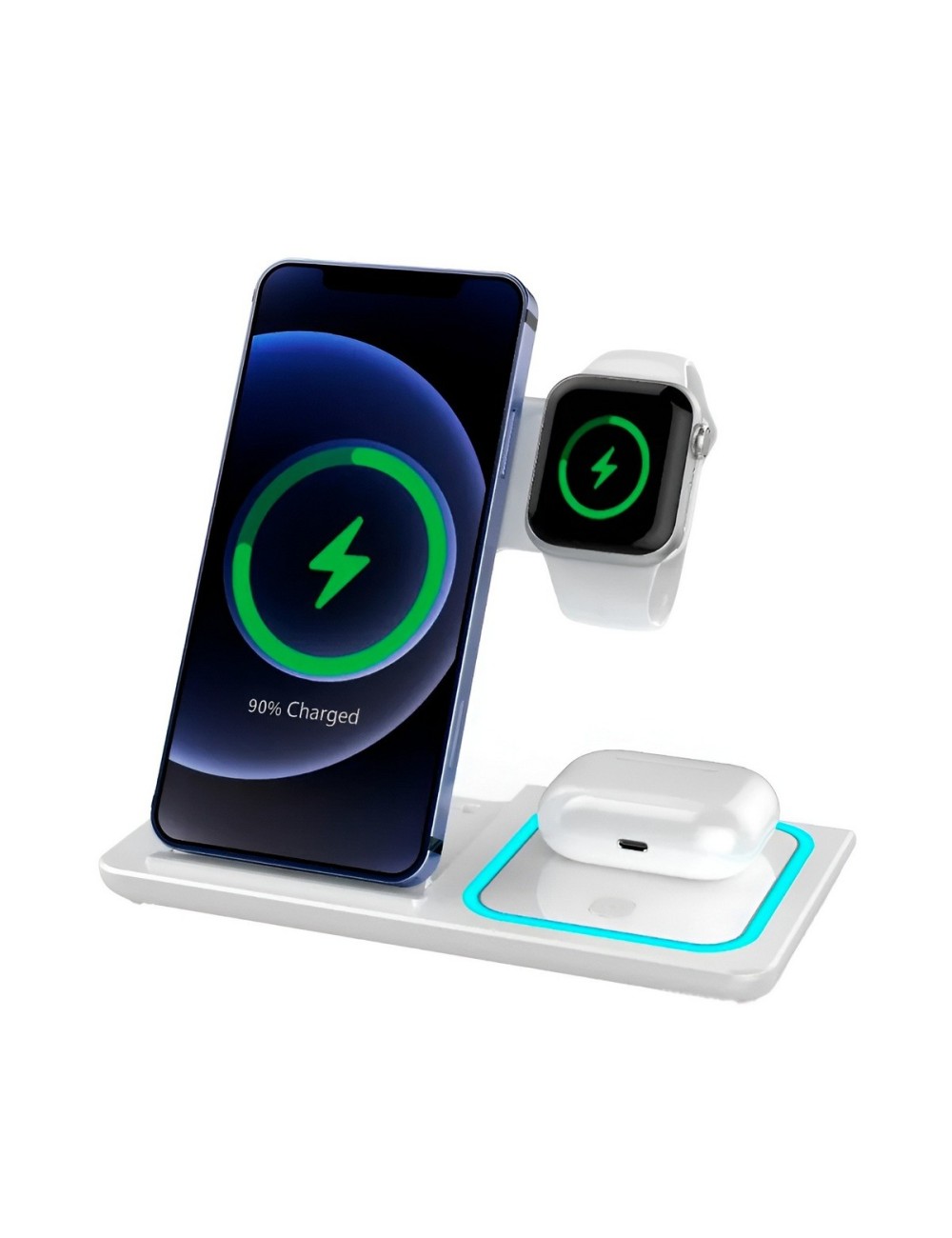 Cargador Inalambrico 3 En 1 Estacion Celular Reloj Audifono
