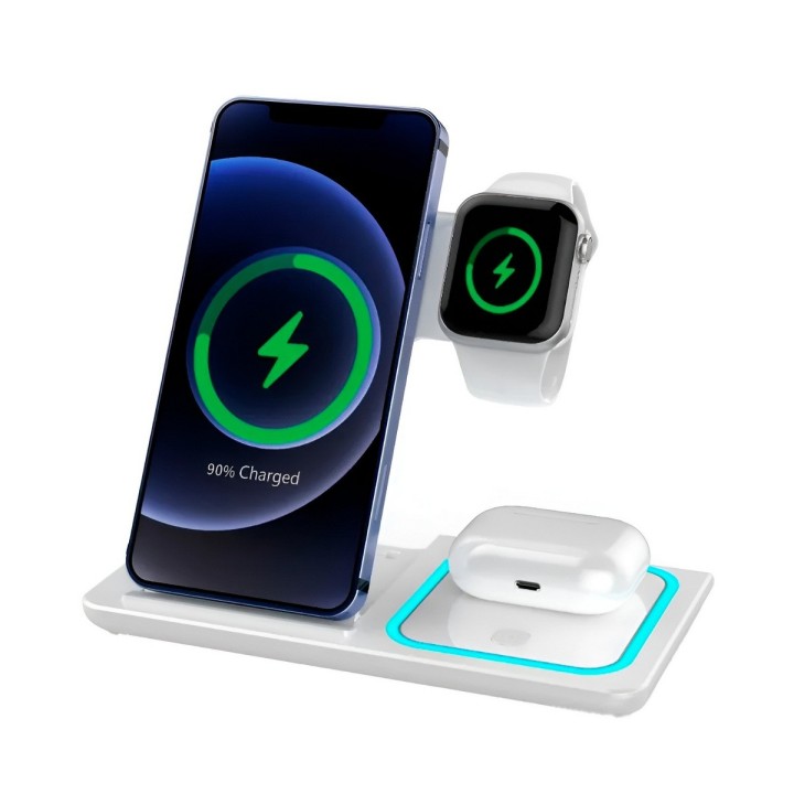Cargador Inalambrico 3 En 1 Estacion Celular Reloj Audifono