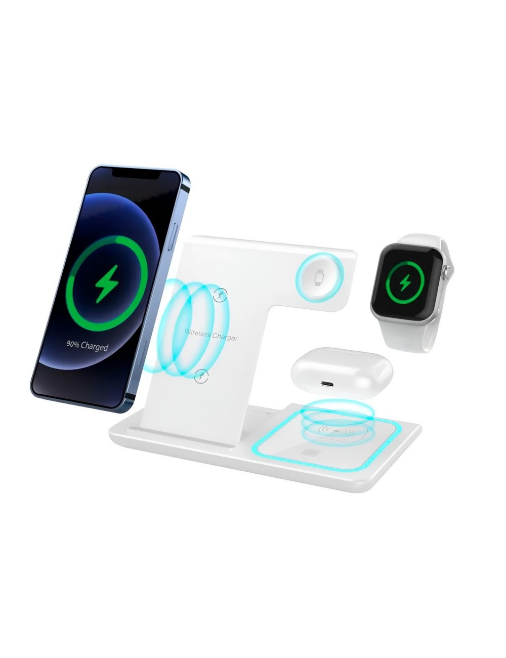 Cargador Inalambrico 3 En 1 Estacion Celular Reloj Audifono