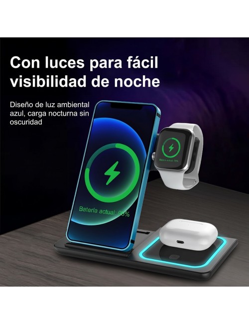 Cargador Inalambrico 3 En 1 Estacion Celular Reloj Audifono