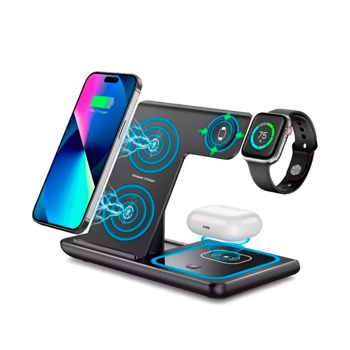 Cargador Inalambrico 3 En 1 Estacion Celular Reloj Audifono