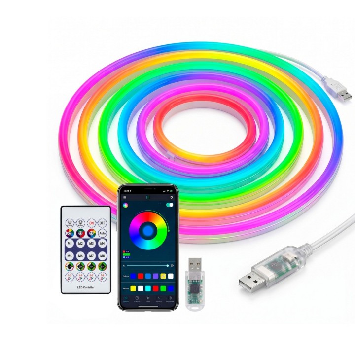 Cinta Neón Led Inteligente Bluetooth App Control Remoto 10m