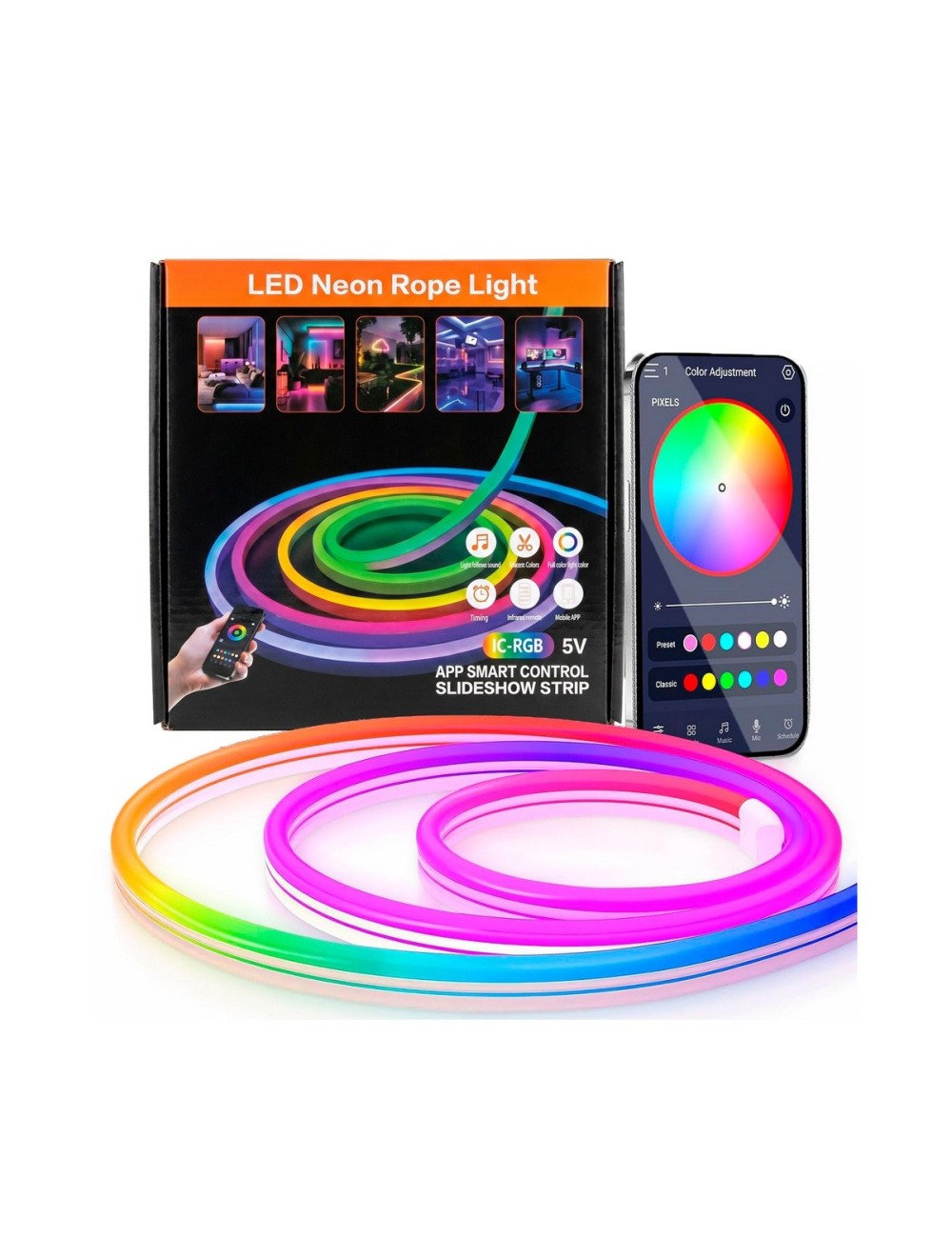 Cinta Neón Led Inteligente Bluetooth App Control Remoto 10m