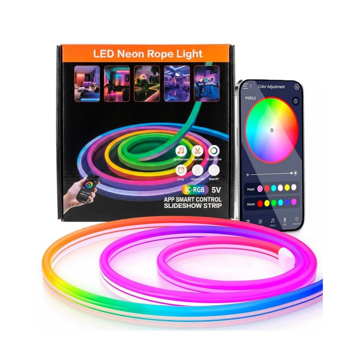 Cinta Neón Led Inteligente Bluetooth App Control Remoto 10m