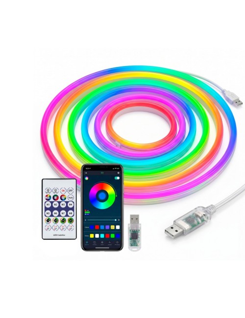 Cinta Neón Led Inteligente Bluetooth App Y Control Remoto 5m