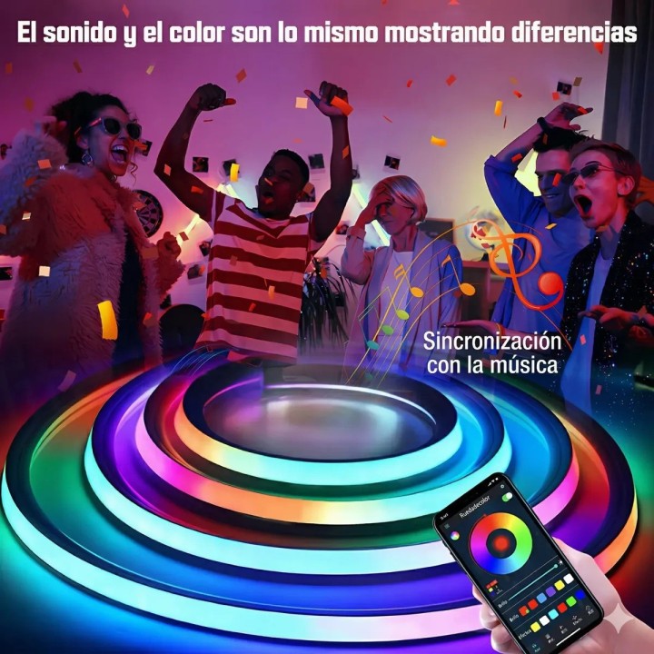 Cinta Neón Led Inteligente Bluetooth App Y Control Remoto 5m
