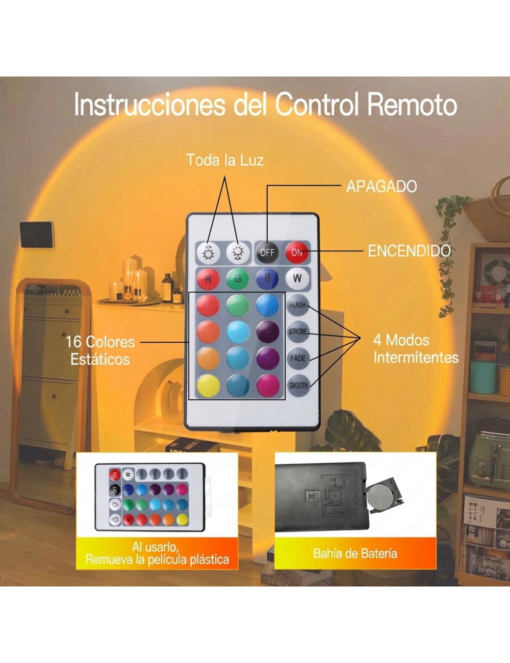 Lámpara Sunset Atardecer Led 16 Colores Con Control Remoto