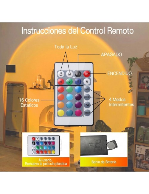 Lámpara Sunset Atardecer Led 16 Colores Con Control Remoto