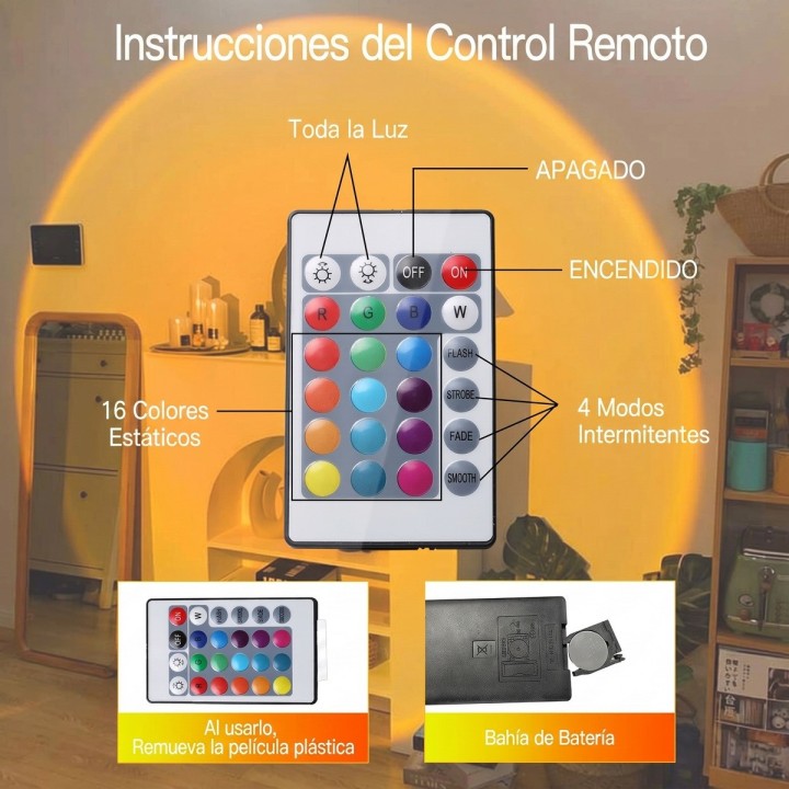 Lámpara Sunset Atardecer Led 16 Colores Con Control Remoto
