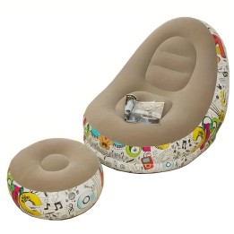 Sillón Inflable Con Puf Diseño Graffiti Cómodo Para Interior
