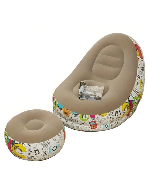 Sillón Inflable Con Puf Diseño Graffiti Cómodo Para Interior