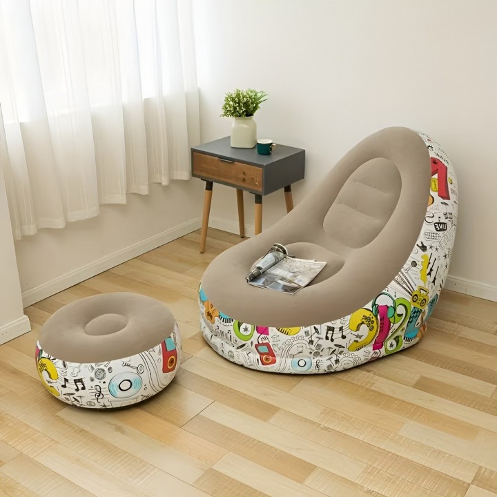Sillón Inflable Con Puf Diseño Graffiti Cómodo Para Interior
