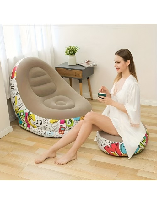 Sillón Inflable Con Puf Diseño Graffiti Cómodo Para Interior